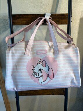 Disney Marie Aristocats Pink Stripe Duffle Weekender Bag